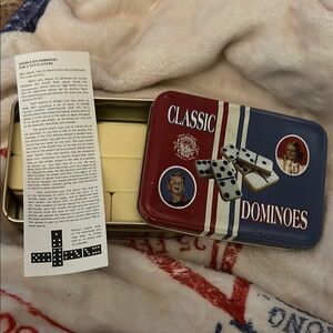 Classic Double 6 Dominoes Tin Box Set - Red and Blue